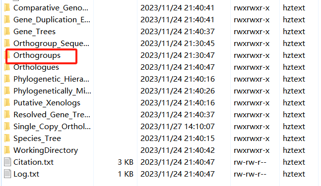 orthofinder结果文件列表